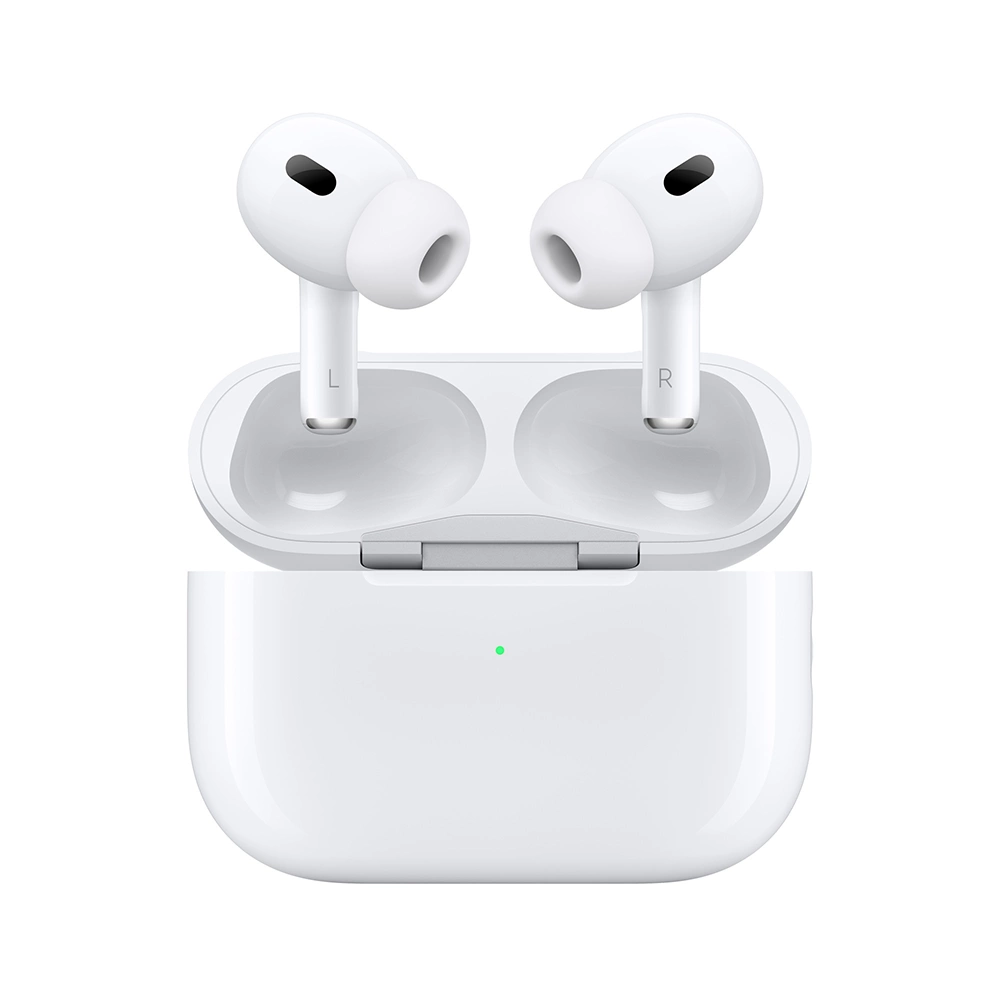 AirPods Pro (2nd generation) OverviewTech SpecsCompareBuyAirPods Pro (2nd generation) AirPods Pro (2nd generation) Technical Specifications Audio Technology Custom high-excursion Apple driver Custom high dynamic range amplifier Active Noise Cancellation Adaptive Transparency Vent system for pressure equalization Personalized Spatial Audio with dynamic head tracking1 Adaptive EQ Sensors Dual beamforming microphones Inward-facing microphone Skin-detect sensor Motion-detecting accelerometer Speech-detecting accelerometer Touch control Chip Apple H2 headphone chip Apple U1 chip in MagSafe Charging Case Controls Press once to play, pause, or answer a phone call Press twice to skip forward Press three times to skip back Press and hold to switch between Active Noise Cancellation and Adaptive Transparency Swipe up or down to adjust volume Sweat and Water Resistant2 Sweat and water resistant (IPX4): AirPods Pro and charging case Size and Weight (Each)321.8 mm (0.86 inch) 30.9 mm (1.22 inches) Height: 30.9 mm (1.22 inches) Width: 21.8 mm (0.86 inch) Depth: 24.0 mm (0.94 inch) Weight: 5.3 grams (0.19 ounce) 60.6 mm (2.39 inches) 45.2 mm (1.78 inches) 21.7 mm (0.85 inch) Height: 45.2 mm (1.78 inches) Width: 60.6 mm (2.39 inches) Depth: 21.7 mm (0.85 inch) Weight: 50.8 grams (1.79 ounces) Charging Case Works with MagSafe charger, Apple Watch charger, Qi-certified chargers, or the Lightning connector Battery AirPods Pro Up to 6 hours of listening time with a single charge (up to 5.5 hours with Spatial Audio and Head Tracking enabled)4 Up to 4.5 hours of talk time with a single charge5 AirPods Pro with MagSafe Charging Case Up to 30 hours of listening time6 Up to 24 hours of talk time7 5 minutes in the case provides around 1 hour of listening time8 or around 1 hour of talk time9 Connectivity Bluetooth 5.3 wireless technology In the Box AirPods Pro MagSafe Charging Case with speaker and lanyard loop Silicone ear tips (four sizes: XS, S, M, L) Lightning to USB-C Cable Documentation Accessibility Accessibility features help people with disabilities get the most out of their new AirPods Pro. Features include: Live Listen audio10 Headphone levels Headphone Accommodations Conversation Boost System Requirements11 iPhone and iPod touch models with the latest version of iOS iPad models with the latest version of iPadOS Apple Watch models with the latest version of watchOS Mac models with the latest version of macOS Compatibility iPhone Models iPhone 14 iPhone 14 Plus iPhone 14 Pro iPhone 14 Pro Max iPhone 13 mini iPhone 13 iPhone 13 Pro iPhone 13 Pro Max iPhone 12 mini iPhone 12 iPhone 12 Pro iPhone 12 Pro Max iPhone 11 iPhone 11 Pro iPhone 11 Pro Max iPhone XS iPhone XS Max iPhone XR iPhone X iPhone 8 iPhone 8 Plus iPhone 712 iPhone 7 Plus12 iPhone 6s12 iPhone 6s Plus12 iPhone SE (3rd generation) iPhone SE (2nd generation) iPhone SE (1st generation)12 iPod Models iPod touch (7th generation) Mac Models 12 MacBook (Retina, 12-inch, Early 2015–2017) MacBook Air (11-inch, Mid 2012–Early 2015) MacBook Air (13-inch, Mid 2012–2017) MacBook Air (Retina, 13-inch, 2018–2020) MacBook Air (M1, 2020) MacBook Air (M2, 2022) MacBook Pro (Retina, 13-inch, Late 2012–Early 2015) MacBook Pro (Retina, 15-inch, Mid 2012–Mid 2015) MacBook Pro (13-inch, Mid 2012–2020) MacBook Pro (15-inch, Mid 2012–2019) MacBook Pro 13-inch (2020, two ports) MacBook Pro 13-inch (2020, four ports) MacBook Pro 13-inch (M1, 2020) MacBook Pro 13-inch (M2, 2022) MacBook Pro 14-inch (2021) MacBook Pro 16-inch (2021) MacBook Pro (16-inch, 2019) iMac (21.5-inch, Late 2012–2017) iMac (27-inch, Late 2012–Late 2013) iMac (Retina 4K, 21.5-inch, Late 2015–2019) iMac (Retina 5K, 27-inch, Late 2014–2020) iMac (24-inch, M1, 2021) iMac Pro (2017) Mac mini (Late 2012–Late 2018) Mac mini (M1, 2020) Mac Studio (2022) Mac Pro (Late 2013–2019)